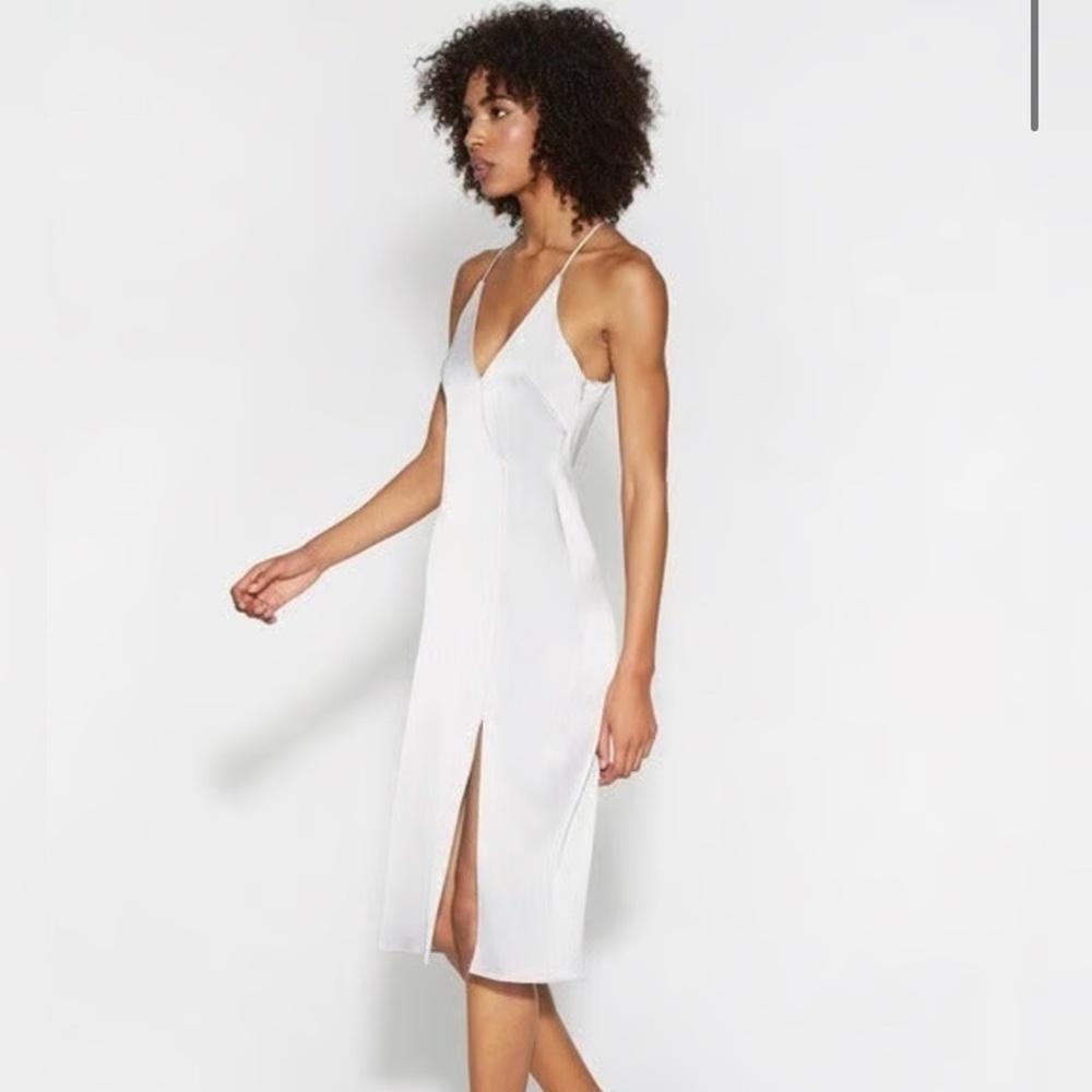 Halston Heritage Silver Satin Dress in Fog